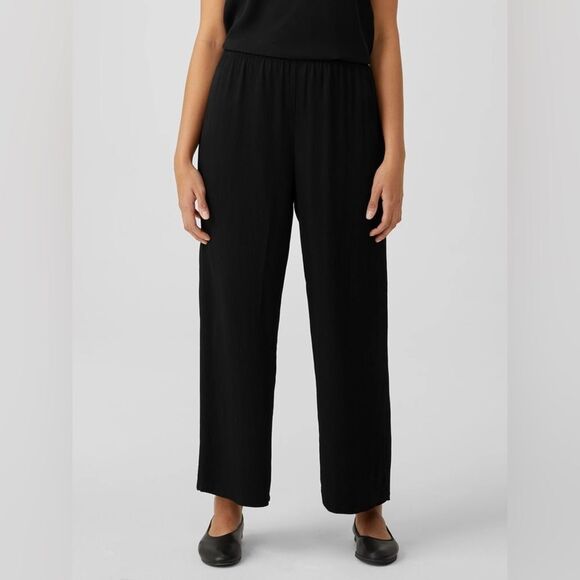 Eileen Fisher Textured Cupro Wide-Leg Pant Black NWT Size Large - Picture 1 of 6